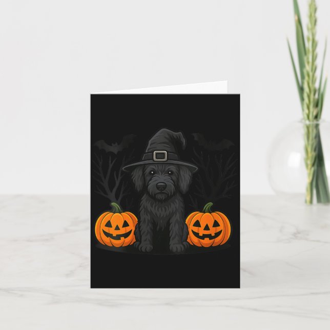Tarjeta Perro Labradoodle Negro Embrujado de Mujer Hallowe (Anverso)