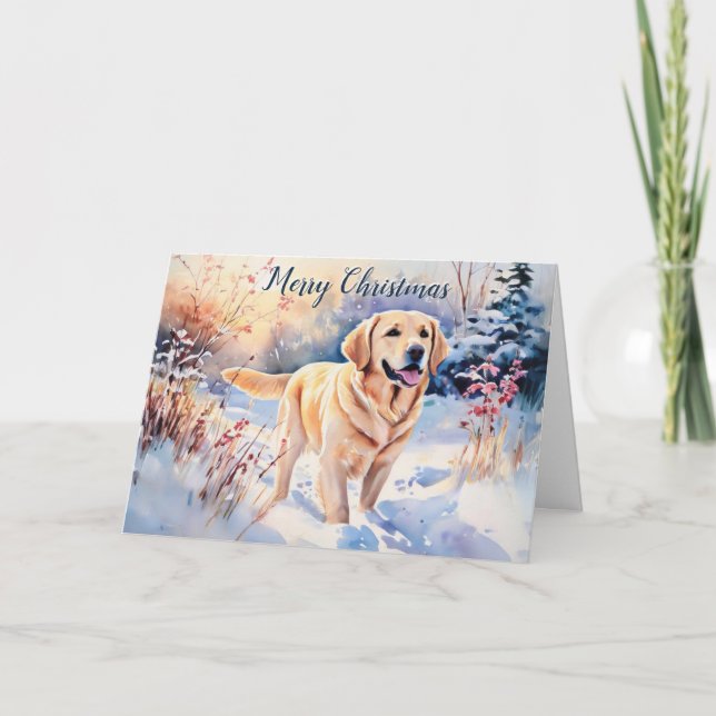 Tarjeta Perro Labrador al Acuarela en Navidad Feliz Navida (Anverso)