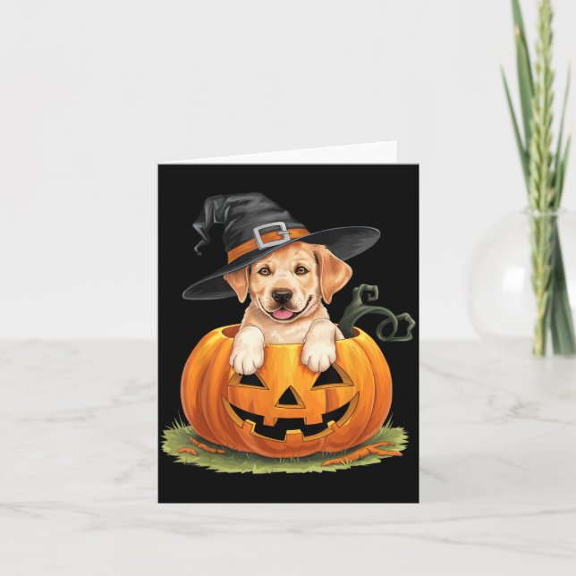 Tarjeta Perro Labrador Amarillo Calabaza de Halloween (Anverso)