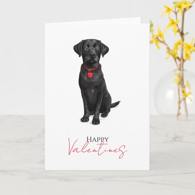 Tarjeta Perro Labrador con corazón de amor San Valentín (flor amarilla)