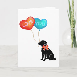 Tarjeta Perro Labrador con globos de TE AMO