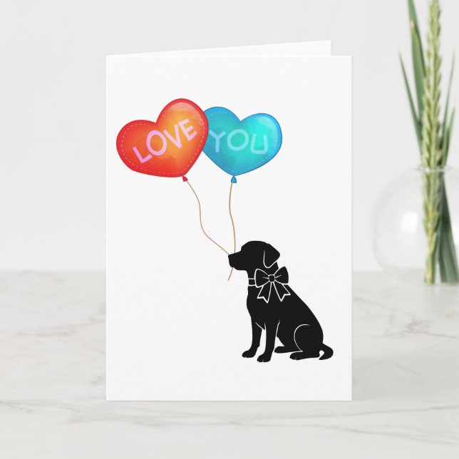Tarjeta Perro Labrador con globos de TE AMO (Anverso)