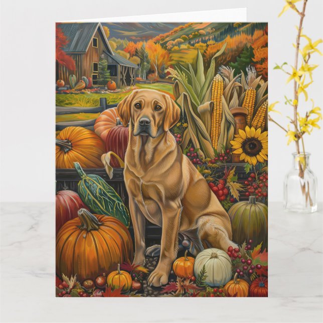 Tarjeta Perro Labrador Cosecha de Otoño Día de Acción de G (flor amarilla)