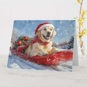 Tarjeta Perro Labrador en Trineo Deja que Nieve Navidad