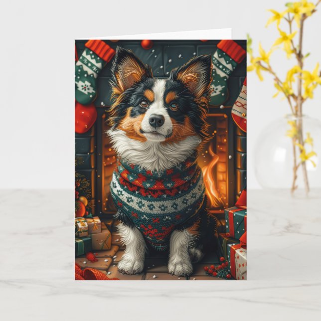 Tarjeta Perro Lapphund Finlandés Con Chimenea De Regalo De (flor amarilla)