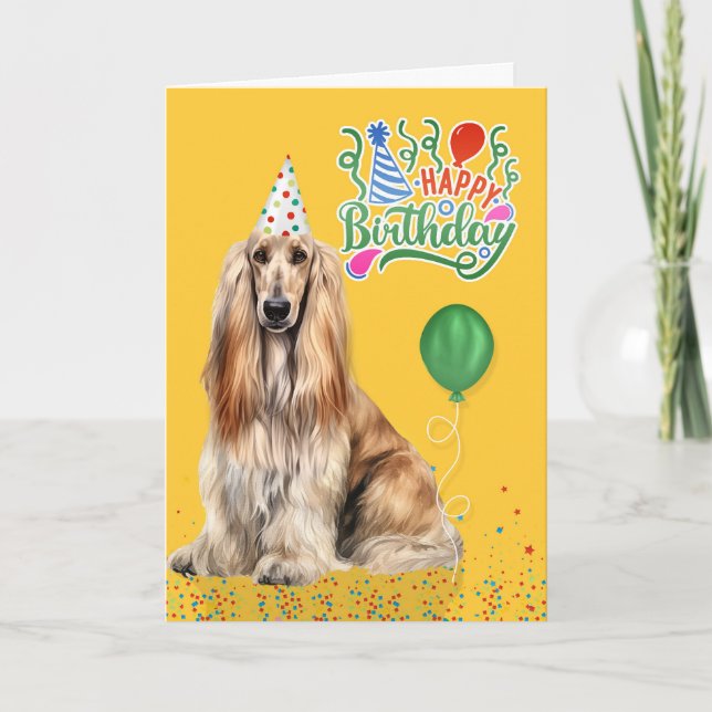Tarjeta Perro Lebrel Afgano con sombrero de fiesta sobre c (Anverso)