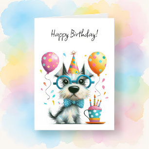 Tarjeta Perro Lindo con Gafas y Sombrero de Cumpleaños
