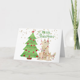 Tarjeta Perro lindo envuelto en Navidades ilumina al lado