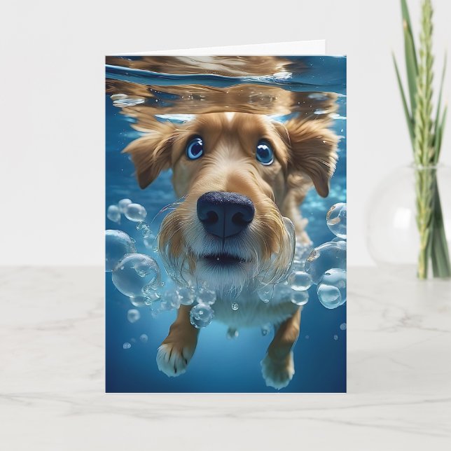 Tarjeta Perro lindo nadando bajo el agua Saludo en blanco (Anverso)