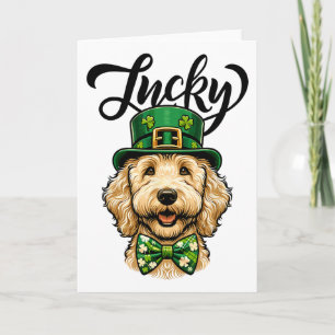 Tarjeta Perro Lucky Goldendoodle Día de San Patricio Niños