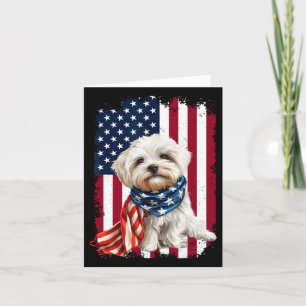 Tarjeta Perro Maltés Bandera Estadounidense 4 De Julio Per