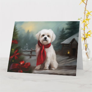 Tarjeta Perro maltés en Navidades de nieve