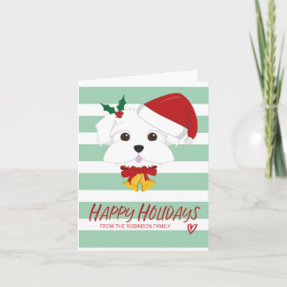 Tarjeta Perro maltés Navidades de Felices Fiestas saludan