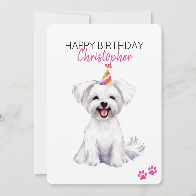 Tarjeta Perro maltés personalizado feliz cumpleaños (Anverso)