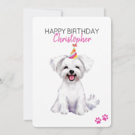Tarjeta Perro maltés personalizado feliz cumpleaños