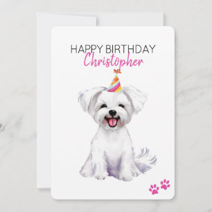 Tarjeta Perro maltés personalizado feliz cumpleaños