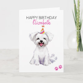 Tarjeta Perro maltés personalizado feliz cumpleaños