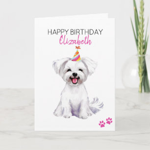 Tarjeta Perro maltés personalizado feliz cumpleaños
