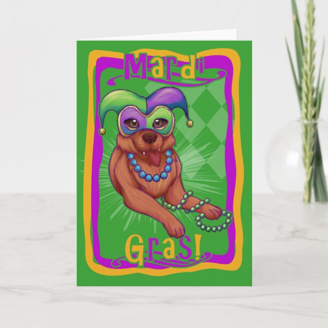 Tarjeta Perro Mardi Gras (Anverso)