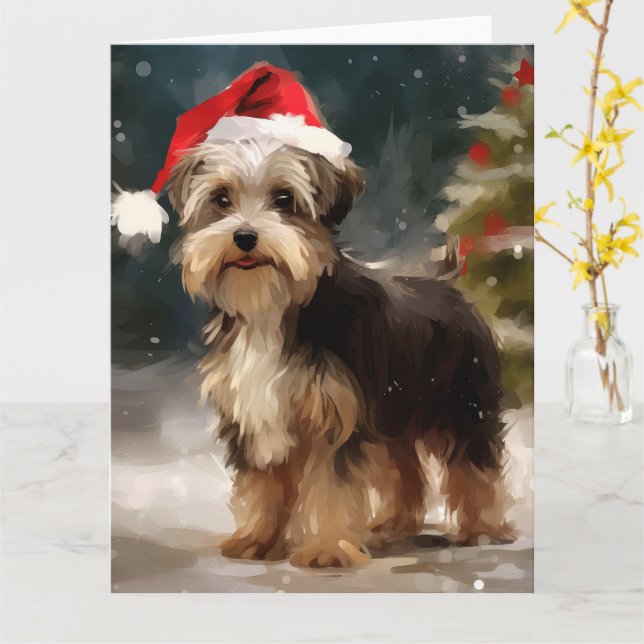 Tarjeta Perro más aterrador en Navidades de nieve (flor amarilla)