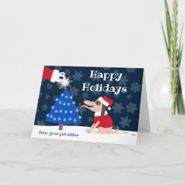 Tarjeta Perro mascota con árbol de Navidad y Santa