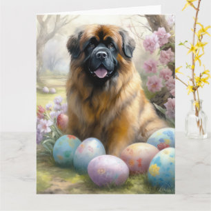 Tarjeta Perro Mastín Tibetano con Fiesta de Huevos de Pasc