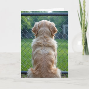 Tarjeta Perro mirando a través de una valla