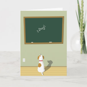 Tarjeta Perro mirando el dibujo de hueso en la pizarra