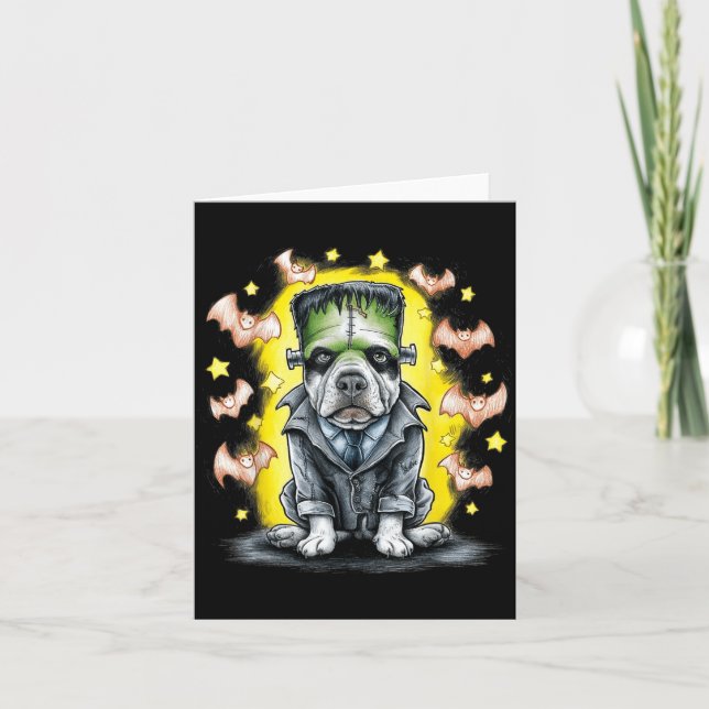 Tarjeta Perro monstruo de Frankenstein espeluznante - Hall (Anverso)