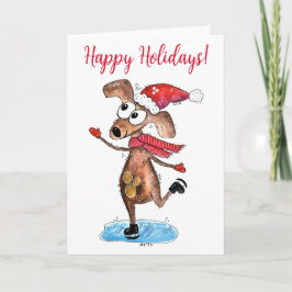 Tarjeta Perro Navideño Caprichoso en Patines de Hielo