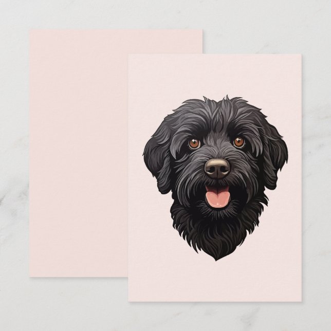 Tarjeta Perro negro Labradoodle (Anverso / Reverso)