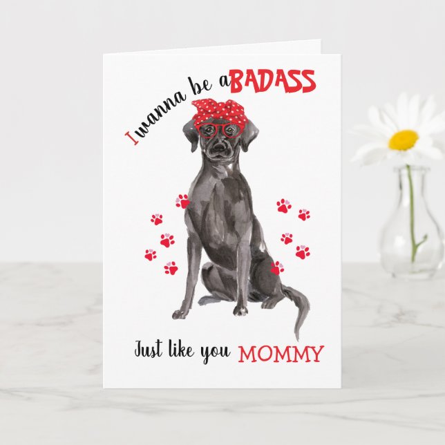 Tarjeta Perro negro Labrador feliz Día de la Madre (Planta pequeña)