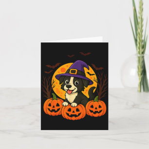 Tarjeta Perro negro lindo de Halloween con sombrero de bru