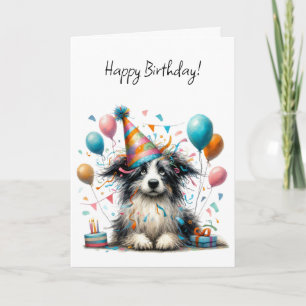 Tarjeta Perro negro y blanco lindo con un sombrero de fies