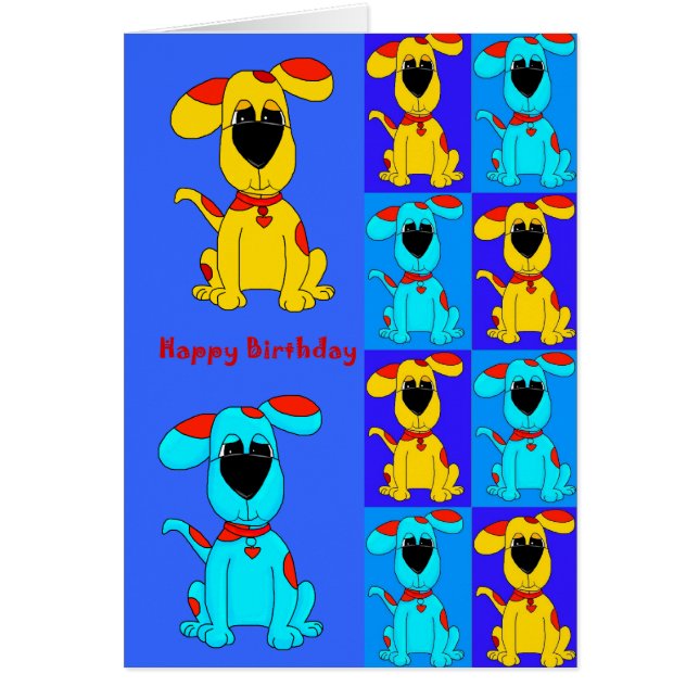 Tarjeta Perro Niño Perros Azul Amarillo Rojo (Frente)
