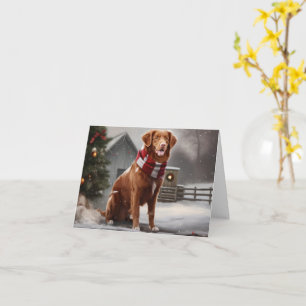 Tarjeta Perro Nova Scotia Duck Toller en Navidad con nieve