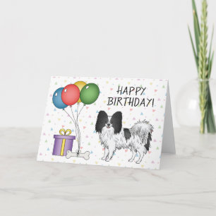 Tarjeta Perro Papillón Negro Y Blanco Feliz Cumpleaños