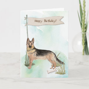 Tarjeta Perro pastor alemán bajo Rótulo de cumpleaños