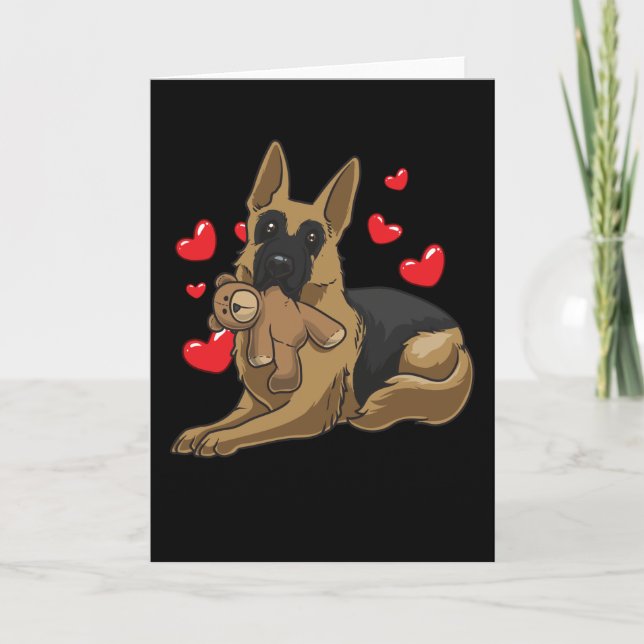 Tarjeta Perro pastor alemán con corazones (Anverso)