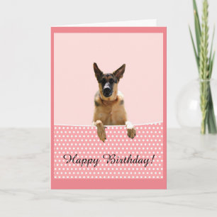 Tarjeta Perro Pastor Alemán Cumpleaños Feliz Lunares Rosas