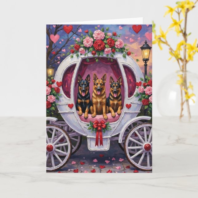 Tarjeta Perro Pastor Alemán Día de San Valentín  (flor amarilla)