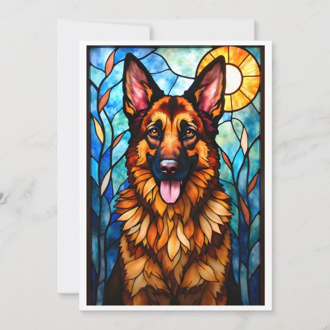 Tarjeta Perro pastor alemán estilo vitral (Anverso)