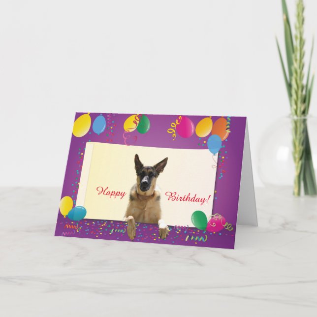 Tarjeta Perro Pastor Alemán Feliz Cumpleaños Globos de Col (Anverso)