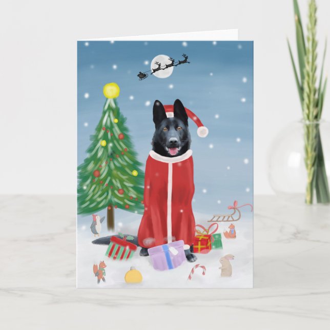 Tarjeta Perro pastor alemán negro en regalos de Navidades  (Anverso)