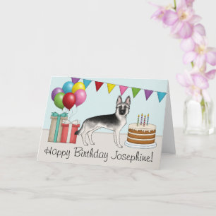 Tarjeta Perro Pastor Alemán Plateado Cumpleaños Feliz Colo