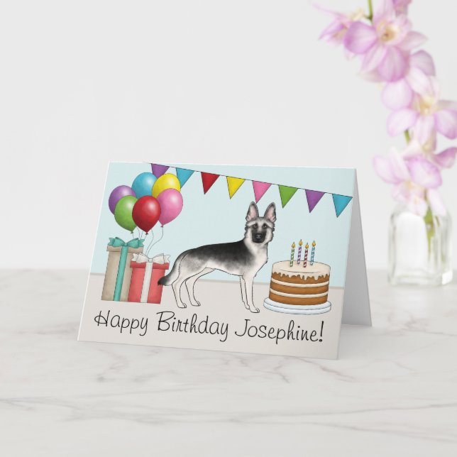 Tarjeta Perro Pastor Alemán Plateado Cumpleaños Feliz Colo (Orquídea)