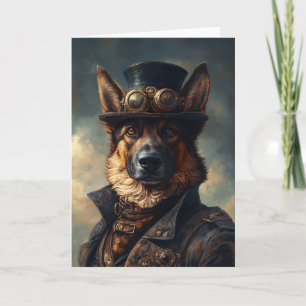 Tarjeta Perro pastor alemán Steampunk en sombrero superior