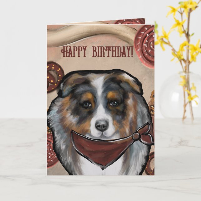 TARJETA PERRO PASTOR AUSTRALIANO (flor amarilla)