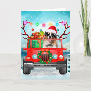 Tarjeta Perro pastor australiano con regalos de Navidades