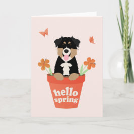 Tarjeta Perro pastor australiano en maceta de flores